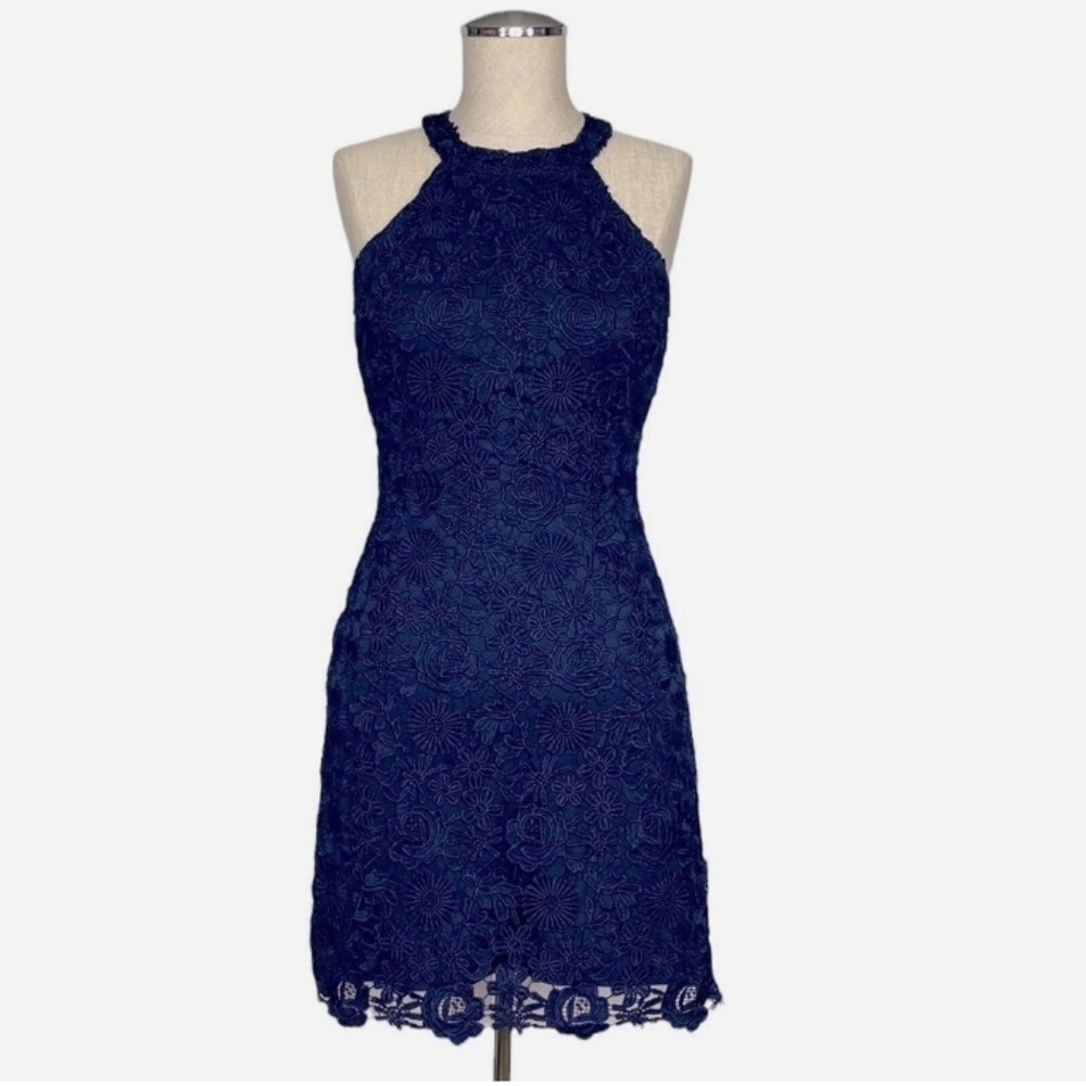 LULUS Love Poem Navy Blue Lace Mini Dress - Picture 2 of 7